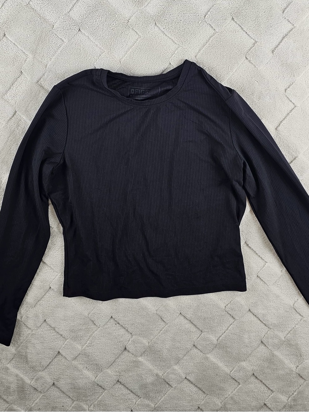 FIGS Ribbed Under Srub Long Sleeve Top Womens Medium Black